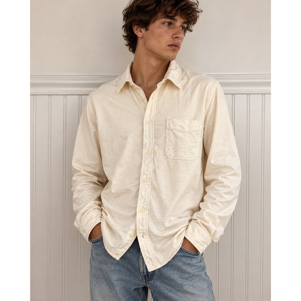 J. Crew Ivory Garment-Dyed Cotton Long Sleeve Button-Up Shirt Large